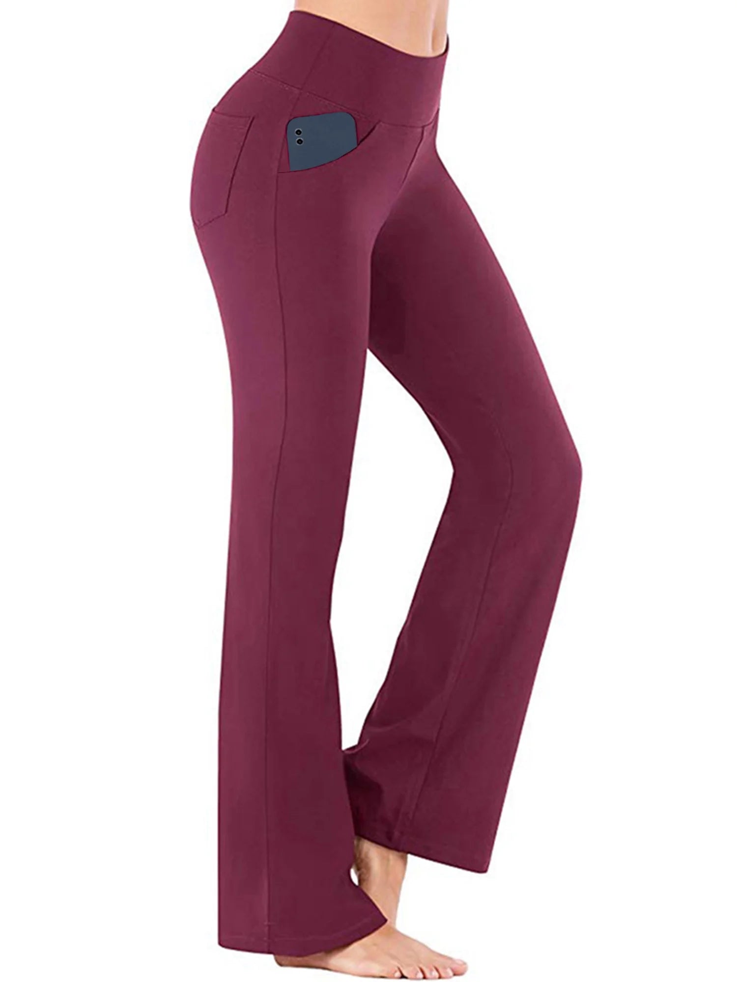 Yoga Pants for Women Bootcut High Waist Pant with Pockets Workout Trousers Activewear Dark Red 2XL