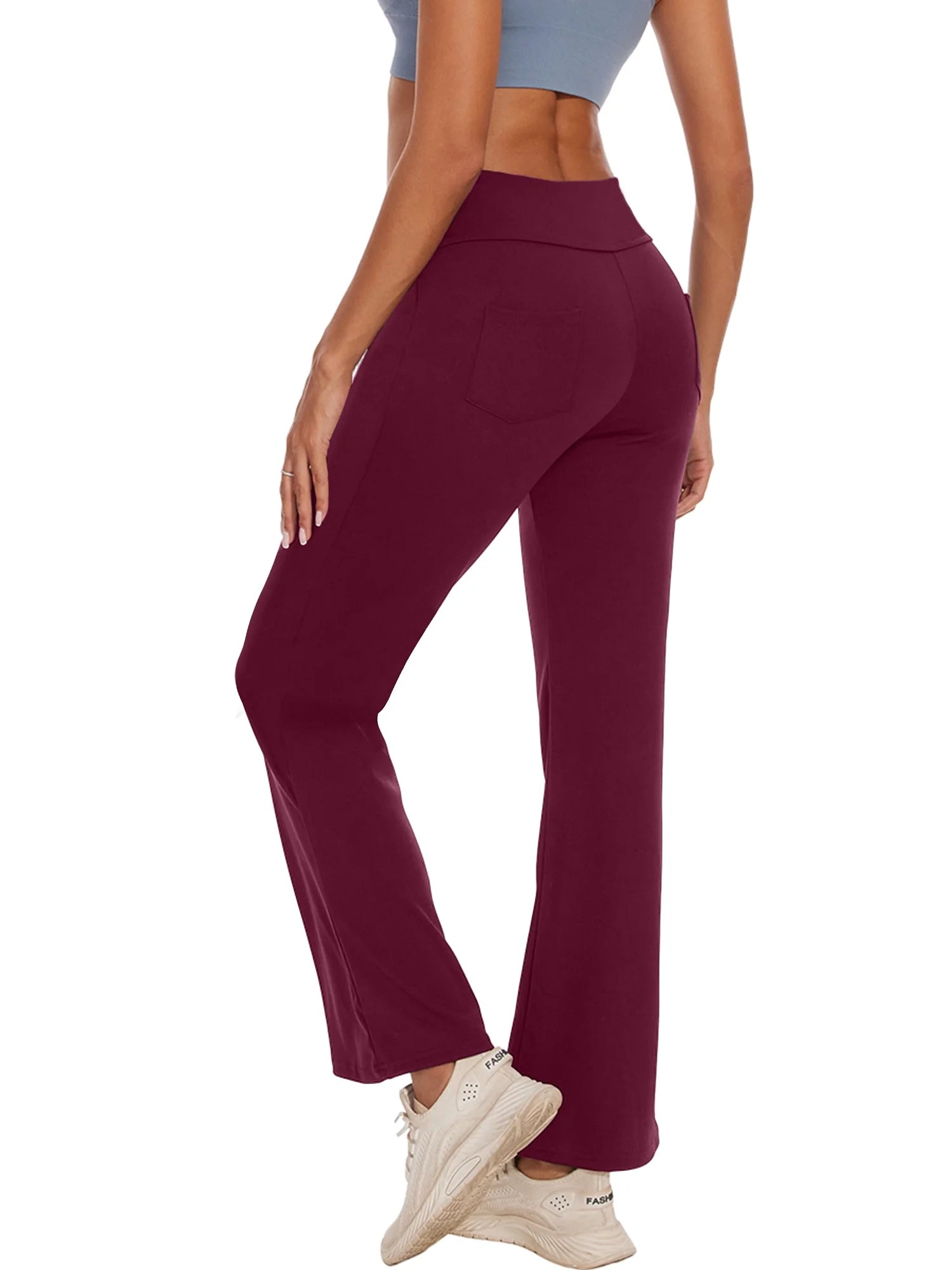 Yoga Pants for Women Bootcut High Waist Pant with Pockets Workout Trousers Activewear Dark Red 2XL